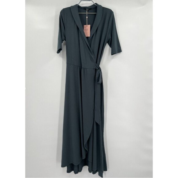 Quince Dresses & Skirts - Quince Women’s Dark Olive Tencel Jersey Wrap Dress Midi sz L NWT Short Sleeve